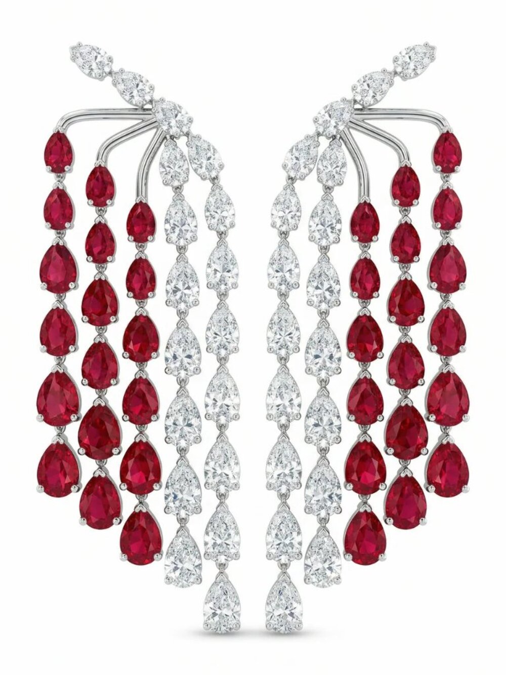 Ruby Red & White 14K (18K Custom) White Gold Drop Earrings